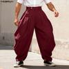 INCERUN Summer Men Zipper Waist Casual Ruffled Long Pants Trousers