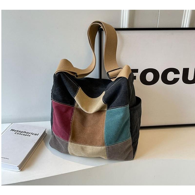 

New handbag fashion one shoulder crossbody women s large capacity canvas color matching women s bag чорний