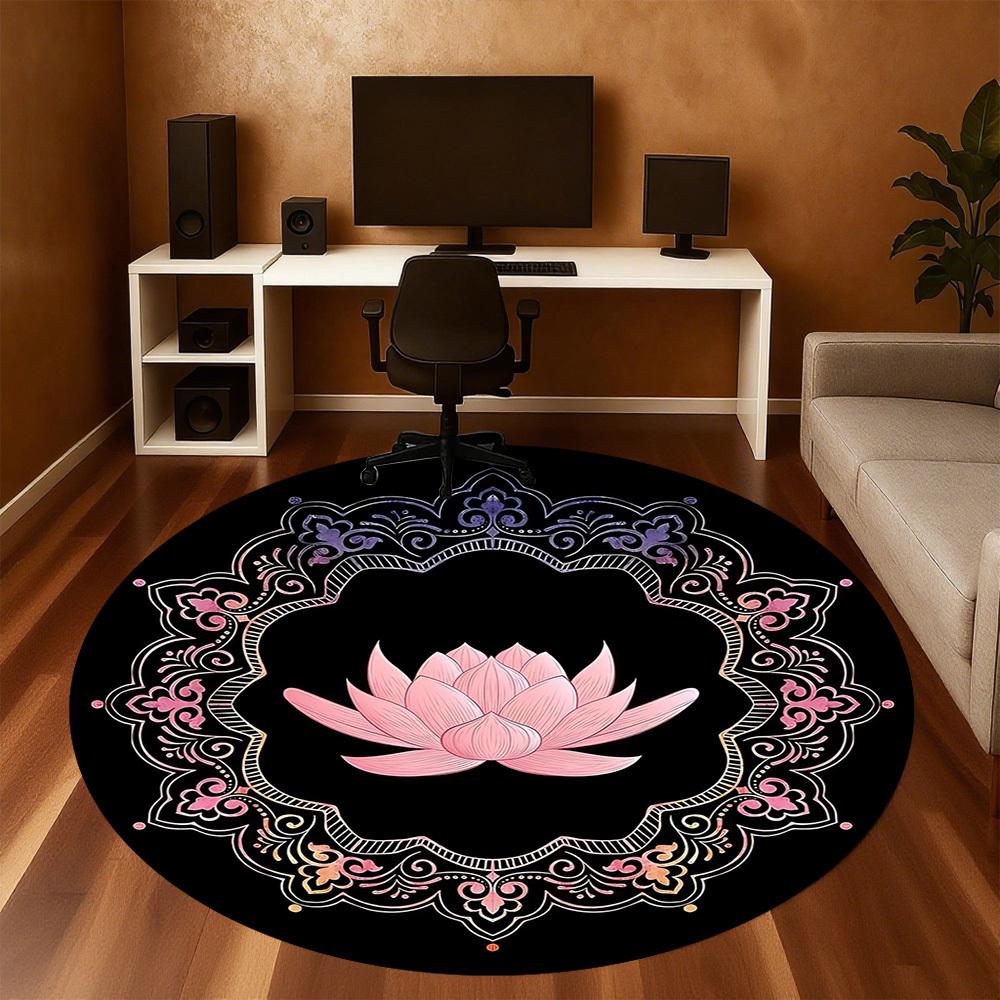 1pc Lotus Mandala Round Chair mat office Area Rug - Non-Slip, Floor Mat for Office, Bedroom, and Indoor Decor p127113