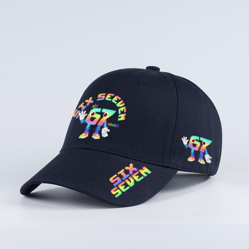 Sechs Sieben Regenbogen-Farbverlauf 67 Cartoon-Roboter-Druck Baseballkappe mit weichem Schirm – Perfekt für Camping, Angeln, Einkaufen und Reisen black