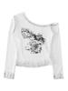 Top da Donna a Manica Lunga Autunno/Inverno Stile Streetwear Europeo-Americano Monospalla Stampa a Croce Vestibilità Aderente