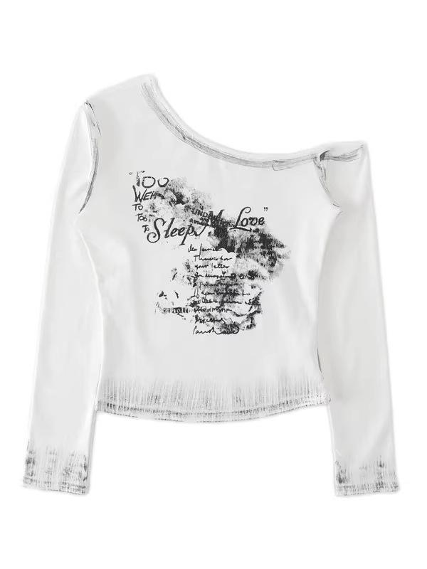 Top da Donna a Manica Lunga Autunno/Inverno Stile Streetwear Europeo-Americano Monospalla Stampa a Croce Vestibilità Aderente