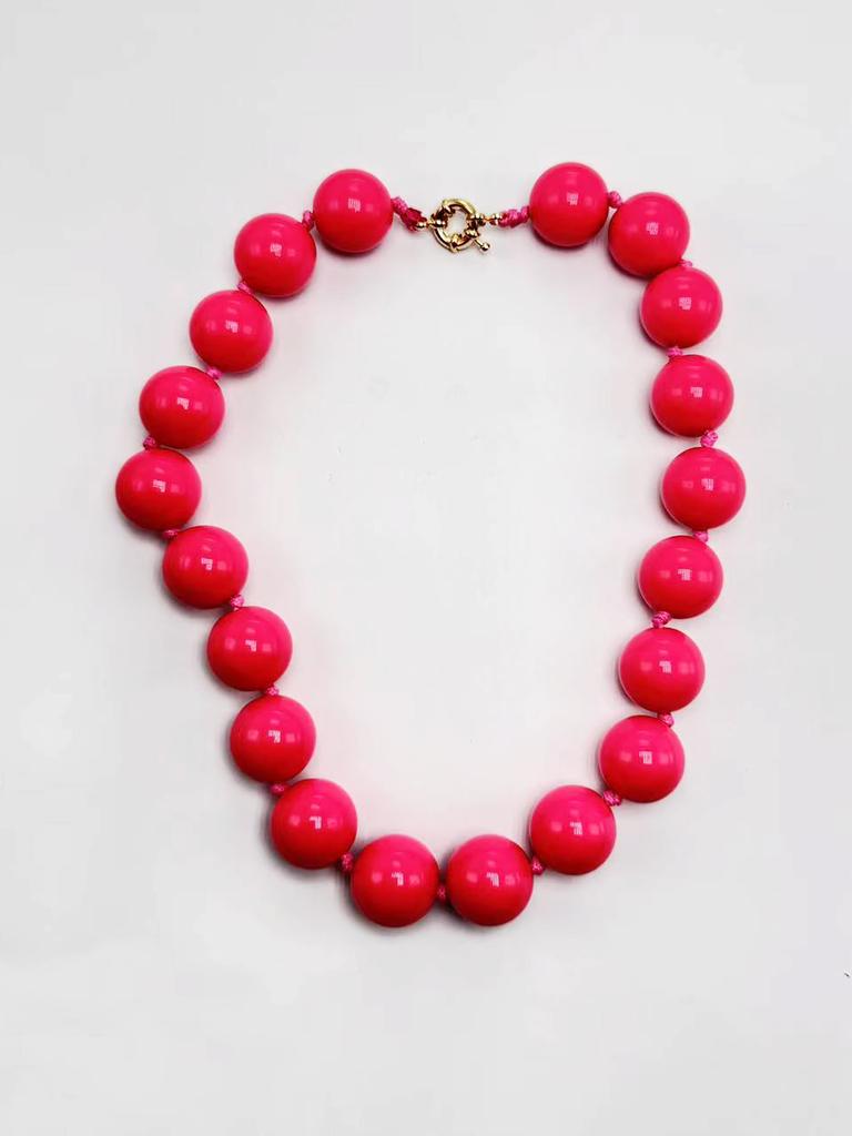 Vintage Bunter Runder Perlenhalskette, Große Größe, Acrylperle, Böhmischer Stil Handgeknüpft Damen Halskette, Schmuck Geschenk
