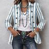 Damen Casual Vertikal Gestreift Print Langarm Rüschen Knopfleiste Hemd Jacke für den Alltag