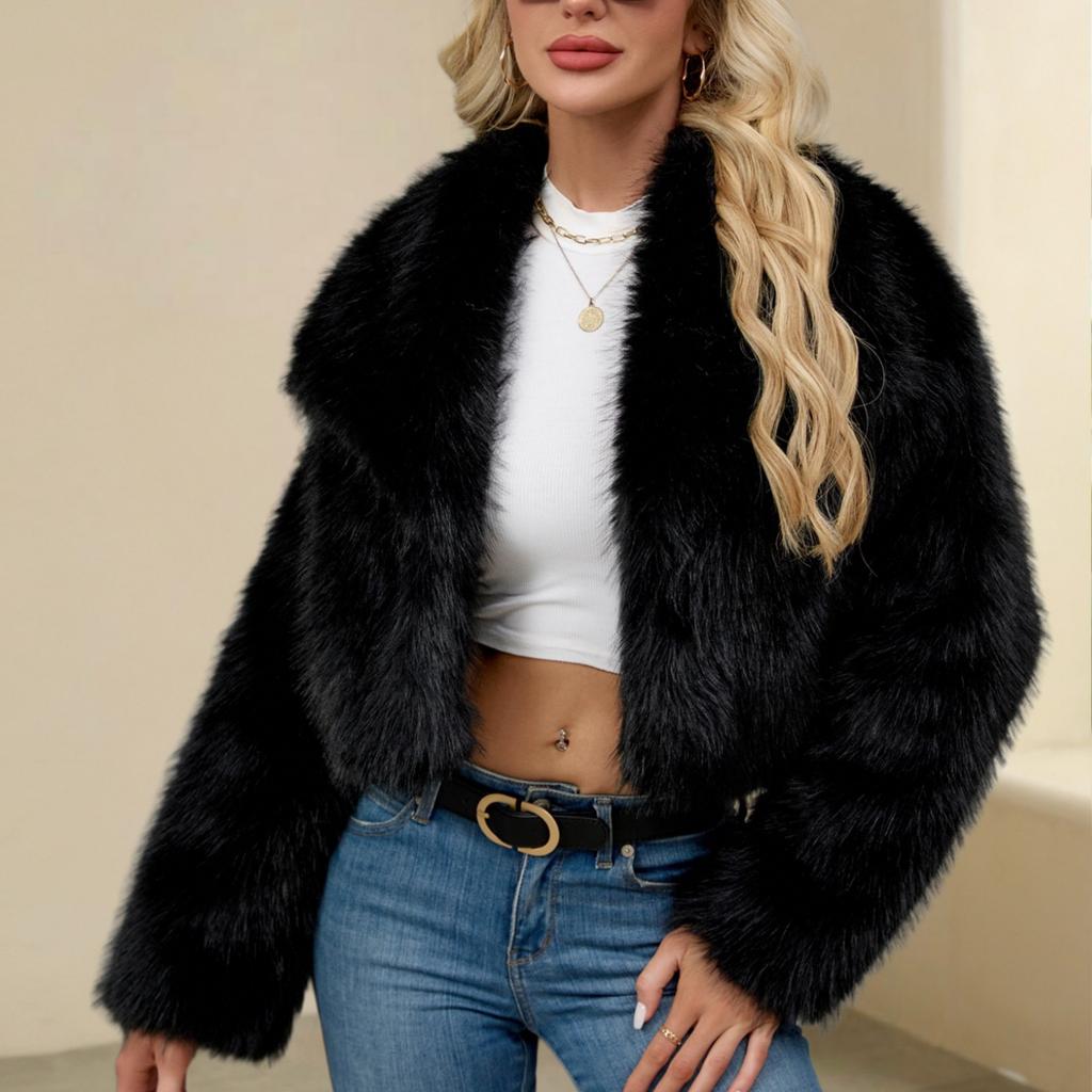 Fashionable Women's Plush Short Jacket Fauxsuit Collar
