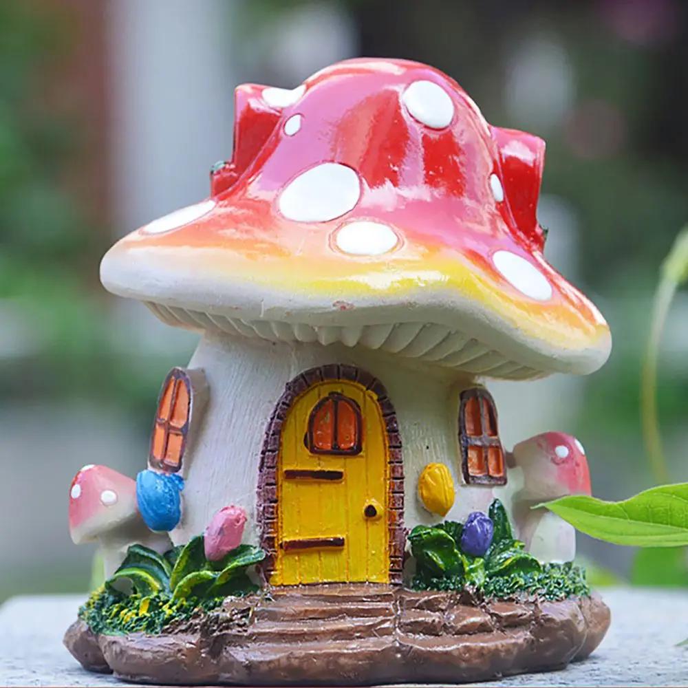 

Miniature Mushroom House Resin Fairy Garden Craft Decoration Micro Landscape Gnome Terrarium Mediterranean House Castle