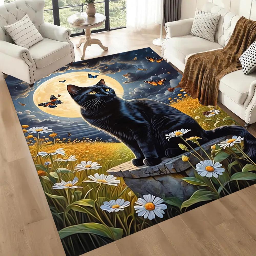 Moonlit Cat Dream Floor Mats for Living Room, Bedroom and Room Decoration Are Suitable for Gifts.