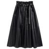 Women's Elegant Lambskin High Waist Pleated A-line Skirt, Mid-length Korean Style