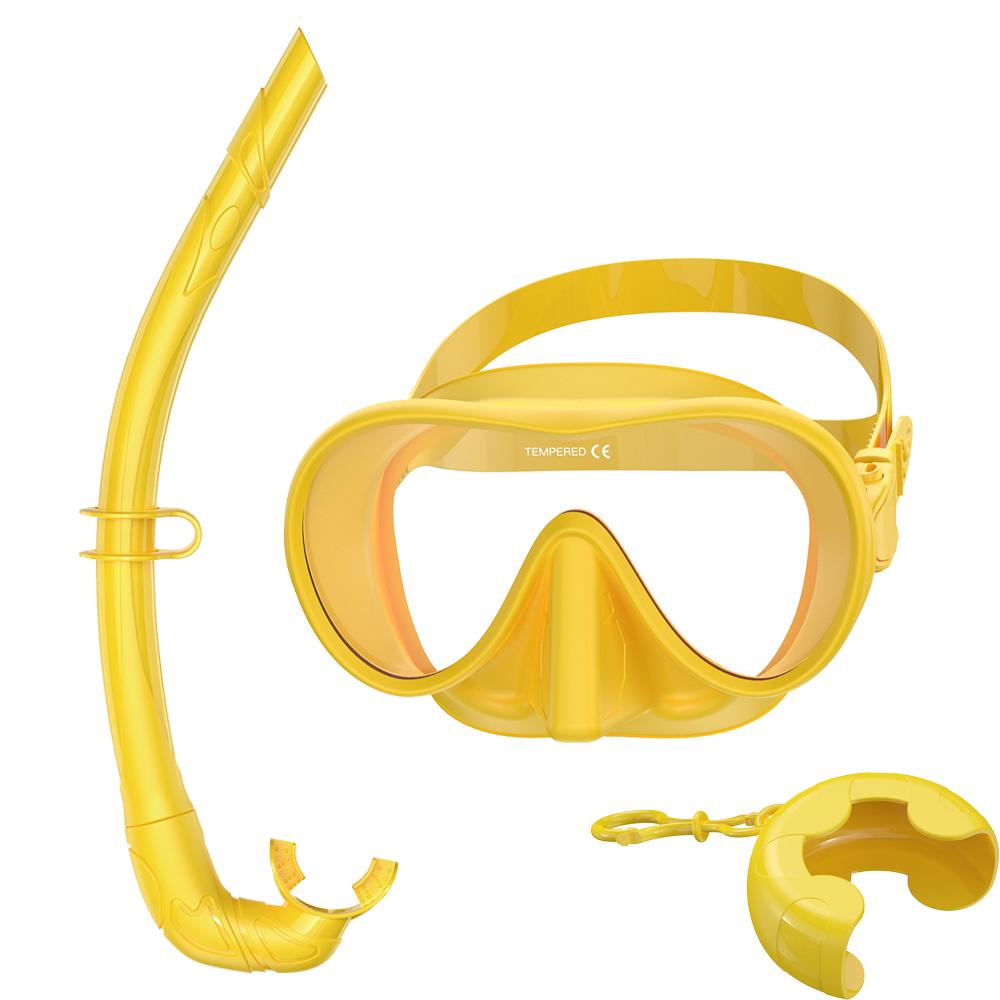 HD Panoramisk Ramlös Dykmask Våt Snorkelset Med BC-Ficka Ultravid Sikt Härdat Glas Simglasögon för Vuxna