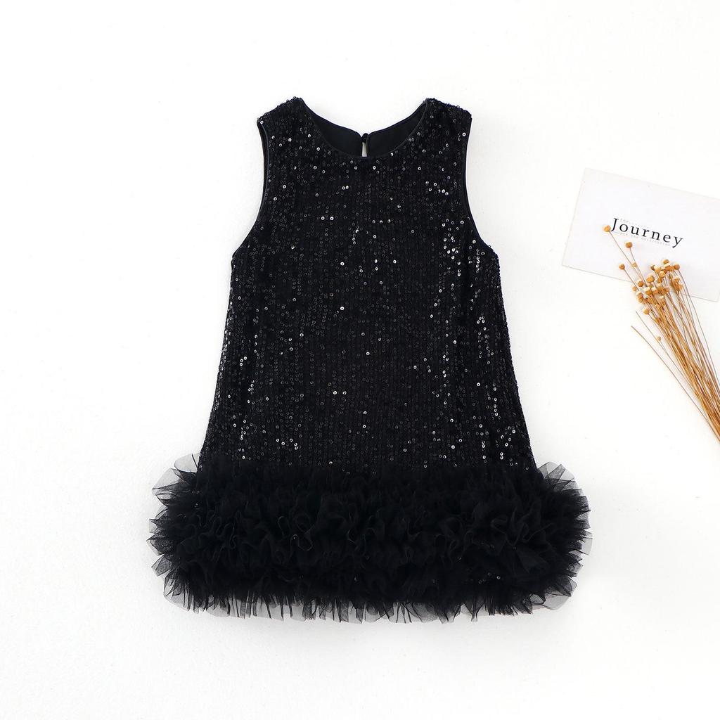 Girls' Sequin Princess Dress: 2025 Christmas Short-Sleeve Party Gown