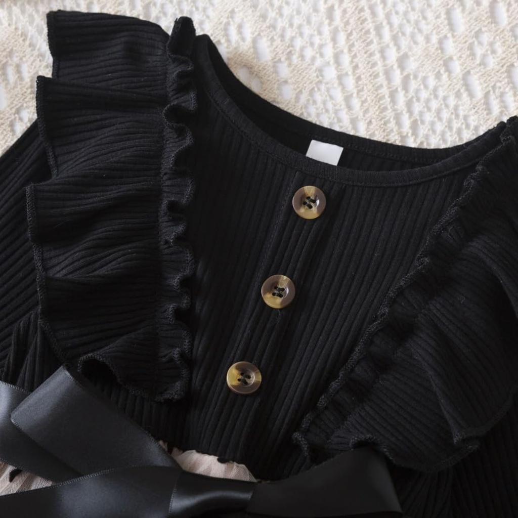 Dívčí Móda Roztomilé Šaty Princezny s Mašlí s Dlouhým Rukávem Puntíkované Síťované Dortové Šaty Šaty