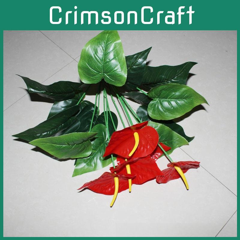 Anthurium Andraeanum Linden Artificial Green Plant With Silk Flowers For Home Decor And Gift Idea