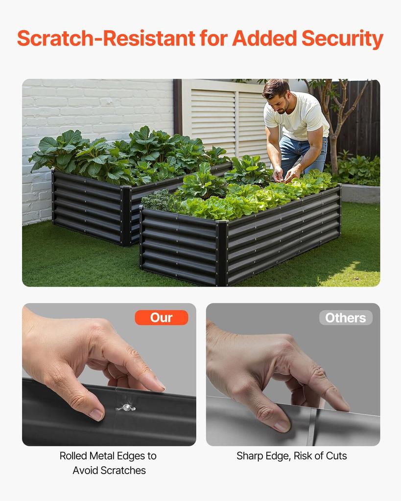 Metal Raised Garden Bed, 1.8 X 0.9 X 0.4 M Outdoor Galvanized Planter Garden Box, Open Bottom Design, Large Planter Raised Bed for Growing Vegetables,