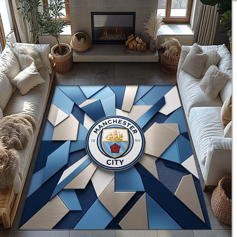 Manchester City Printed Flannel Area Rug Non Slip Soft Polyester Floor Carpet Indoor Decor Mat for Bedroom Living Room Sofa