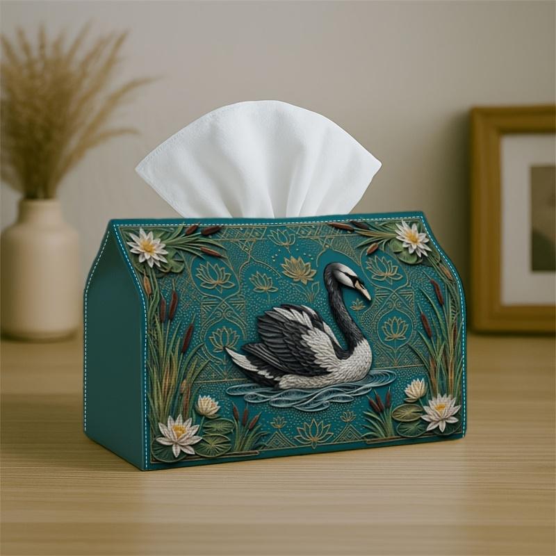 1pc Party Tissue Box, Modern Bird Design, Versatile Tissue Holder, Green Lotus Swan Water Theme, Outdoor Party Essentials, Daily Desktop Tissue Organi