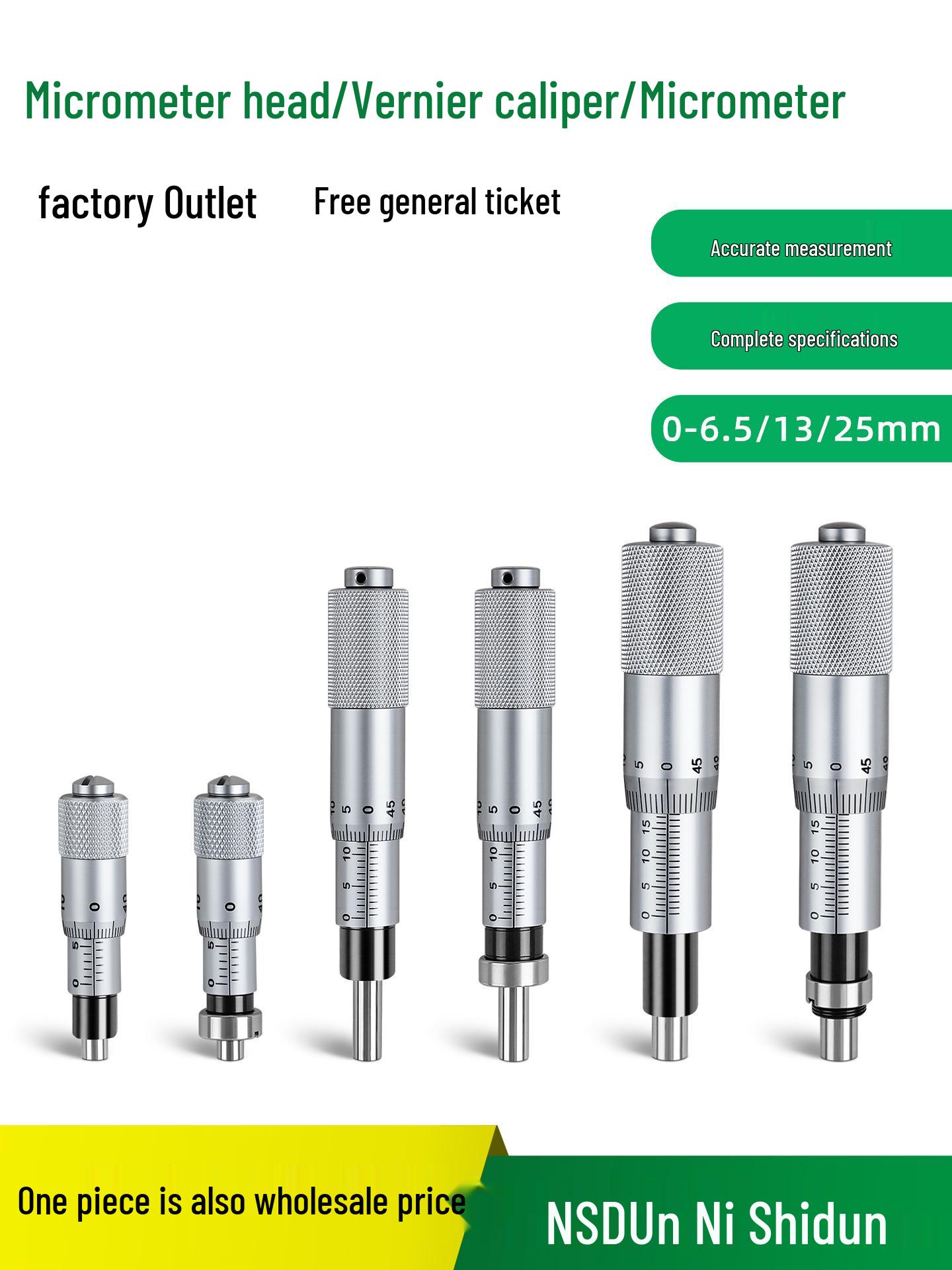 Micrometer Head with Mounting Nut: 0-13/0-6.5/0-25mm Flat/Round Dial Indicator HK-6 (Flat Head)