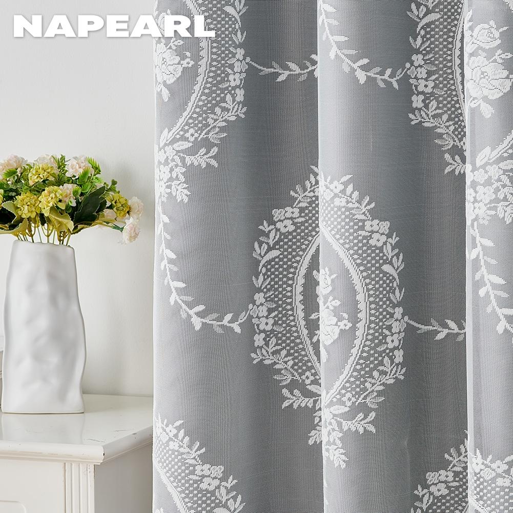 1PC NAPEARL 70-80% Shading Dark Gray Blackout Curtain and White Lace Sheer Double Layered Curtains for Living Room Bedroom Home Decoration