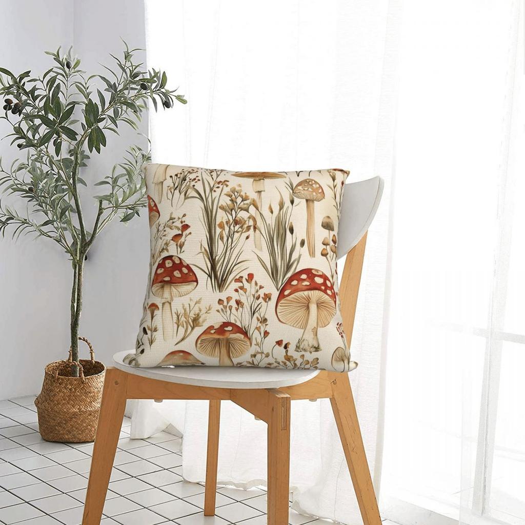 Forest Mushroom Pillowcase Polyester Cushion Cover Gift Retro Cartoon Throw Pillow Case Cover Car Square 4040cm