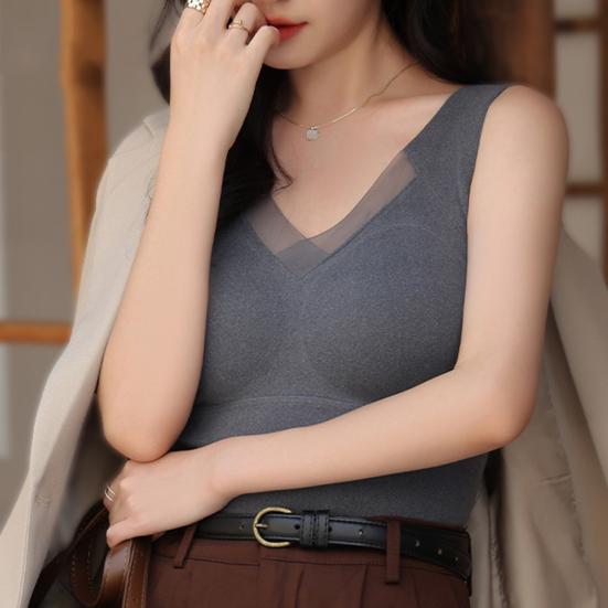 Graphene DE Velvet Heated Vest Elastic Fabric V-Neck Design 3D Seamless Cup Warm Inner Layer Bottoming Tops Autumn Winter Innerwear