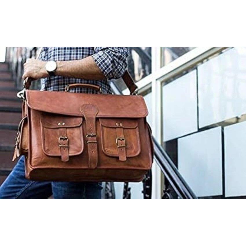Handmade Men's Genuine Leather Vintage Laptop Messenger Briefcase Bag Satchel