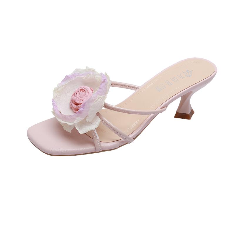 Women's Summer 2026 New Strap-on Slippers, Breathable and Beautiful Big Flower High Heels