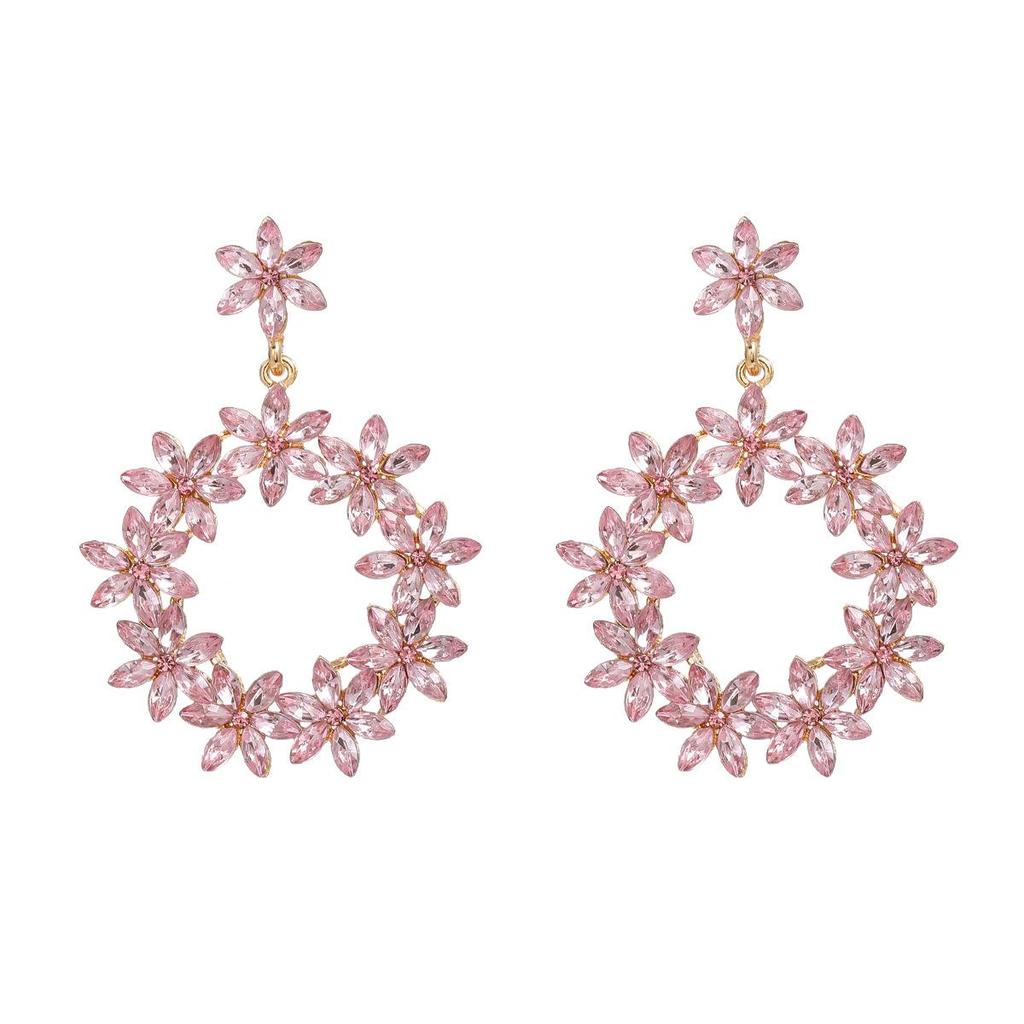 Pinkdudu Trendy Colored Diamond Flower Earrings Exaggerated Personality Round Drop Earrings For Women PD2159