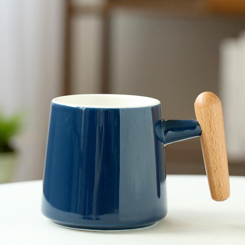 Wooden Handle Ceramic Cup Gift Box Set, Simple Water Cup Creative Mug, Milk Tea Cup With Lid Customization