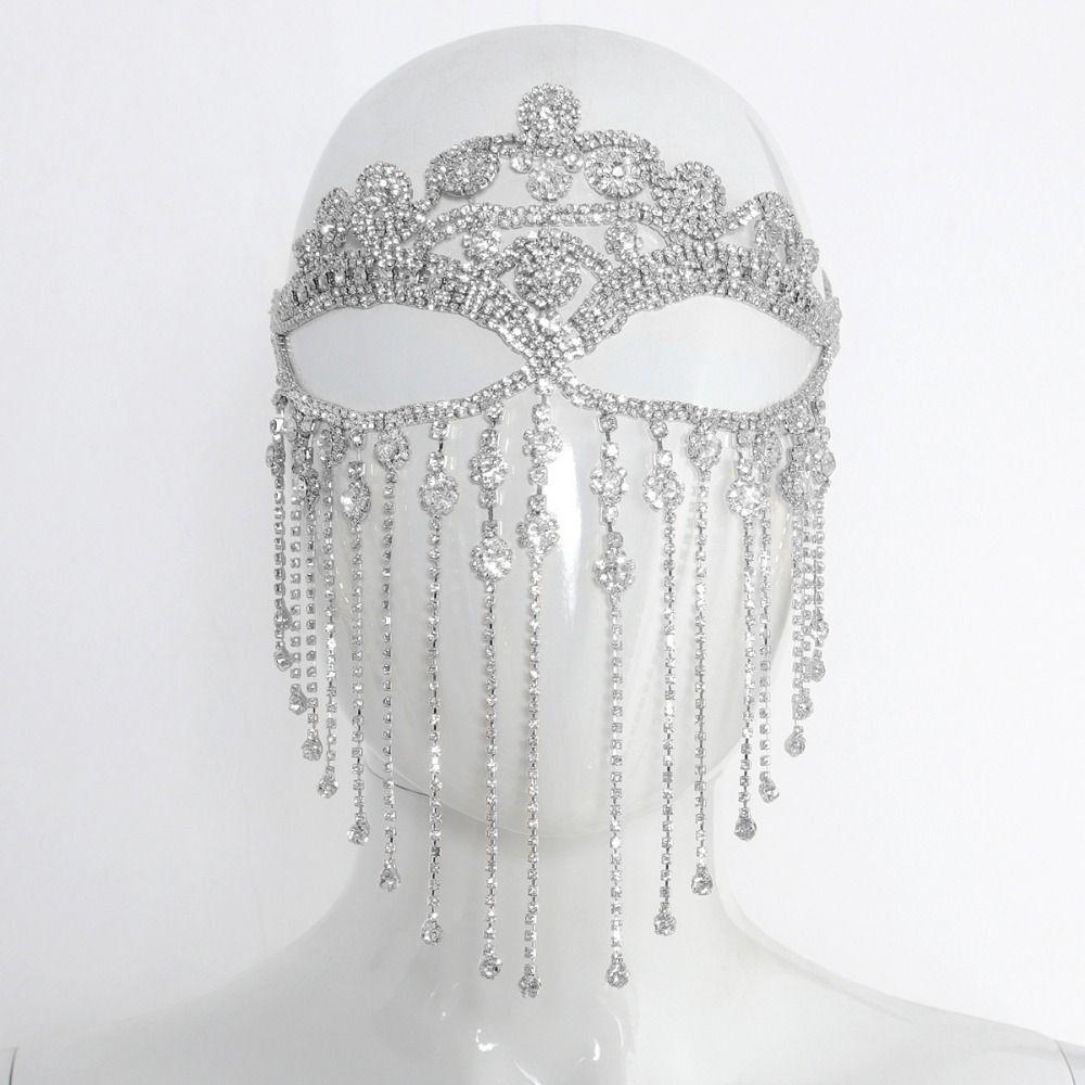 Full Face Masquerade Mask Veil Facial Jewelry Accessories Personality Rhinestone Mask Party