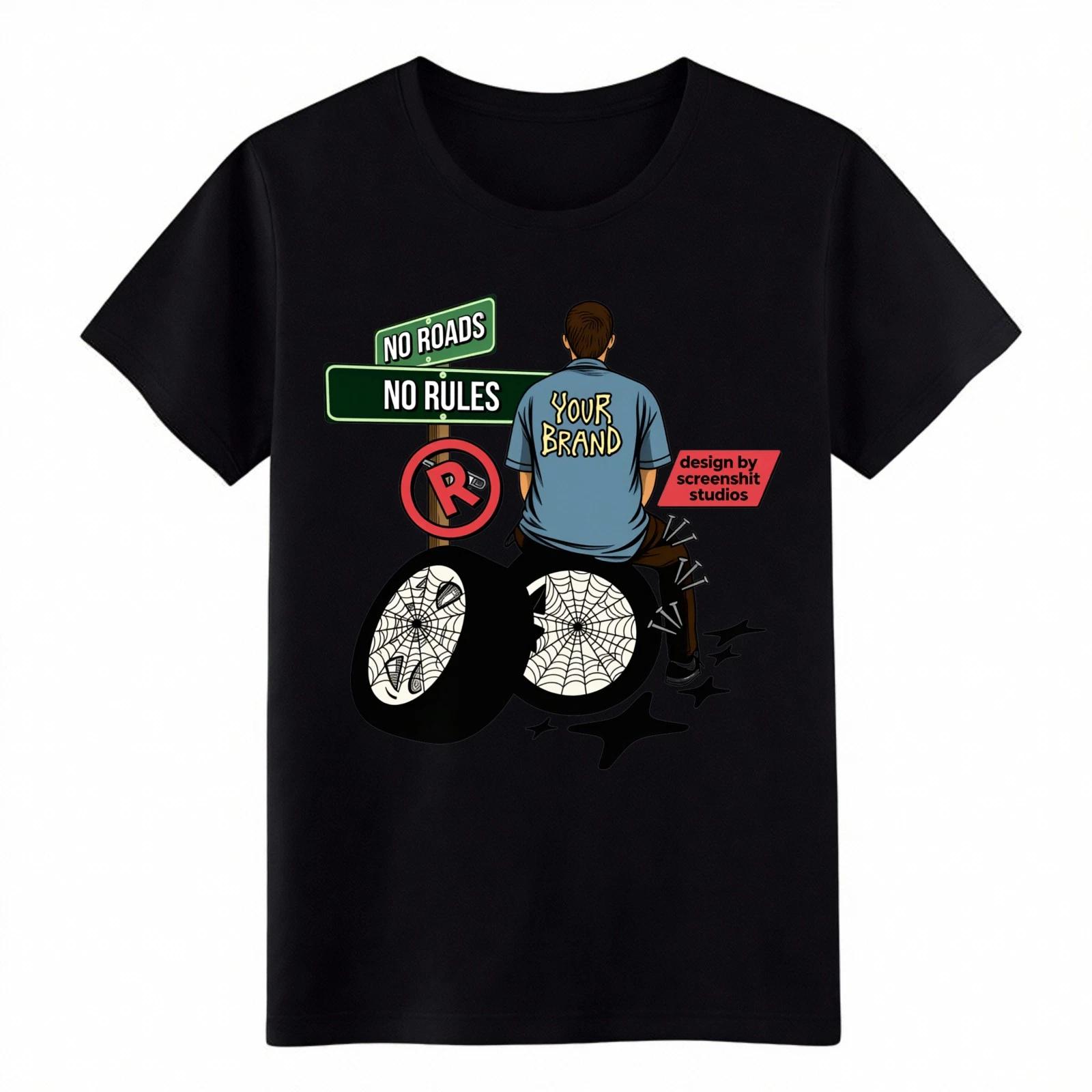 

No Roads No Rules T-Shirt, Streetwear Graphic Tee for Biker & Rebels 3XL