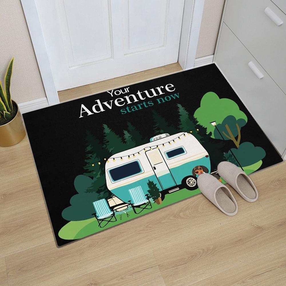 Happy Camper Theme Doormat - Indoor Outdoor RV Camper Mat Funny Doormat Entry Trailver Rug Gift