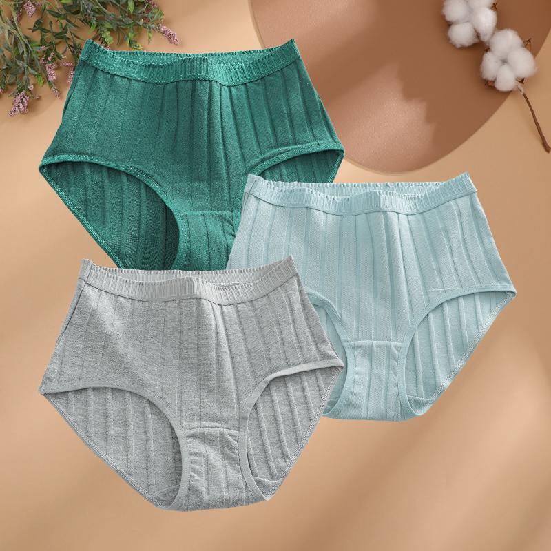 3Pcs/Set Women S-3XL Seamless Cotton High Rise Briefs Solid Color Stripe High Quality Panties Female Cozy Big Size Sexy Lingerie