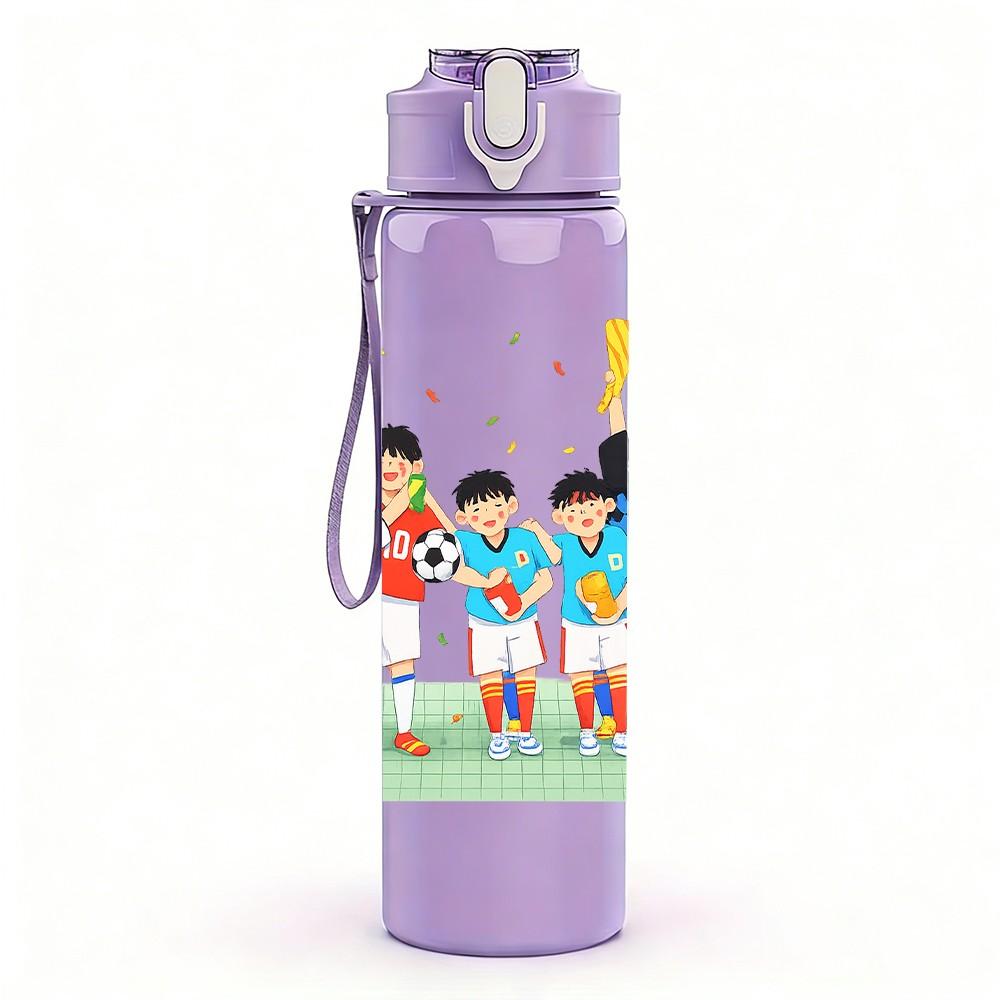 1PC Kids Cheer Sport Team Scene Print 750ml Color Plastic Sports Water Bottle Leakproof Flip Straw Lid Suitable for Sports Office Home Use
