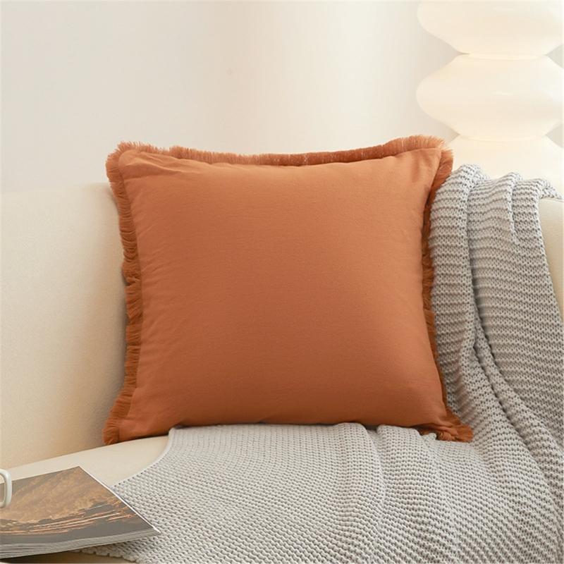 Solid Color Velvets Throw Pillow Case with Tassels Trim Bohemians Style for Living Room Decoration 18x18