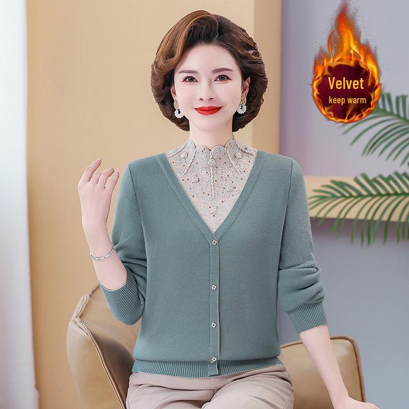 2024 Women's Winter Fleece Layered Look Sweater: Cozy Thick Base Top for Middle-Aged & Elderly