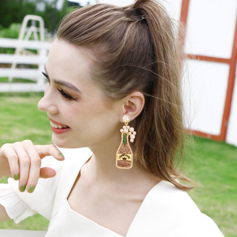 Festive Bottle Champagne Earrings Unique Designs Carnivals Stud Earrings Lightweight and Comfortable Earrings Jewelry