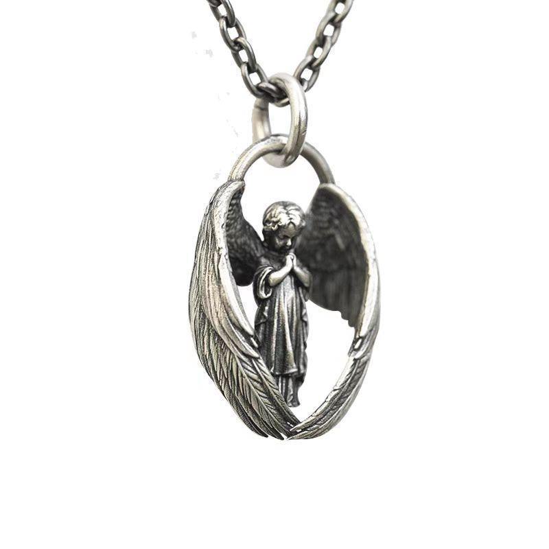 Personalized Retro Angel Wing Necklace - Unisex Design for Men and Women