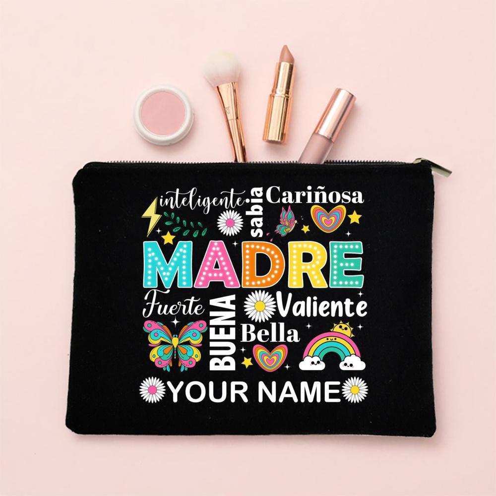 

Personalized Spanish Printed Makeup Bag Custom Name Cosmetic Bags Female Travel Toiletries Storage Bag Mother s Day Gift for Mom