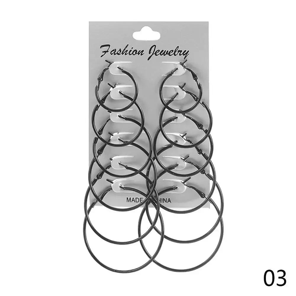 6pair/set Punk Big Smooth Circle Round Hoop Earrings Exaggerate Big Women Trendy Large Hoop Earrings Brand Loop Earrings Jewelry