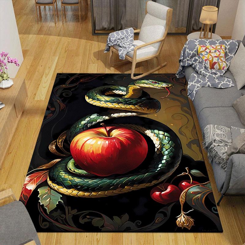 1pc Apple and Snake Design Area Rug - Soft, Anti-Slip, and Durable Gaming Room Decor for Bedroom
