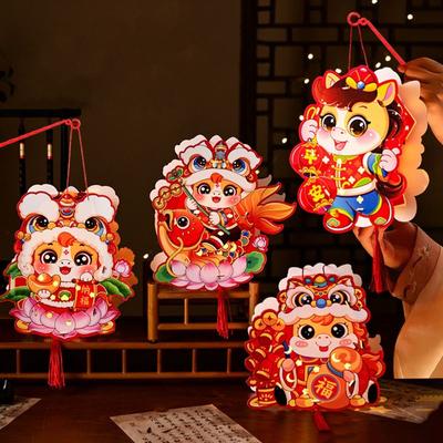 Cartoon Chinese New Year Lanterns Zodiac Horse Paper Spring Festival Lantern Traditional Handmade DIY Handheld Lantern