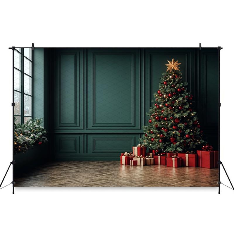 Mocsicka Photography Backgrounds Christmas Decorations Family Festival Party Photo Backdrops Green Wall Xmas Tree Pattern Banner