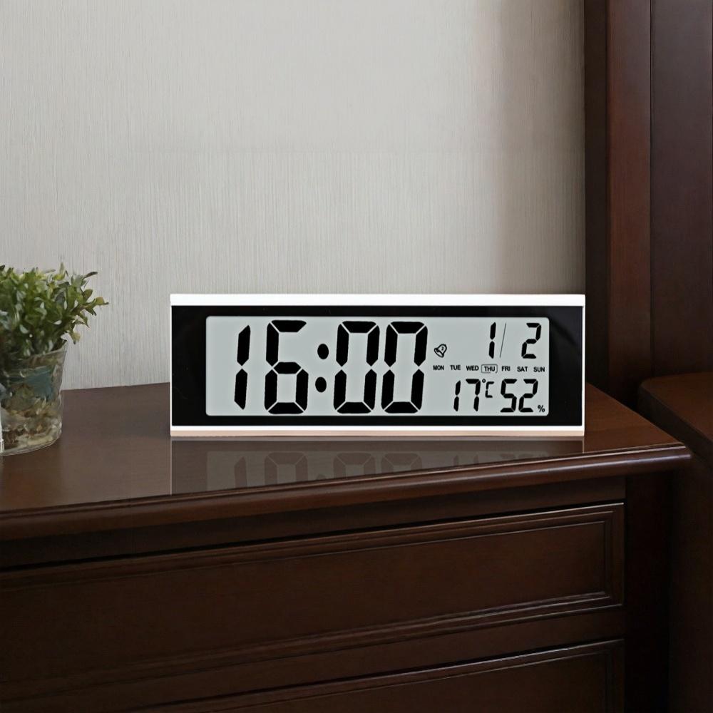 Battery Powered Large Digital Alarm Clock with Backlight Temperature Humidity Date Snooze Table Clock Dual Alarm12/24H LCD Clock
