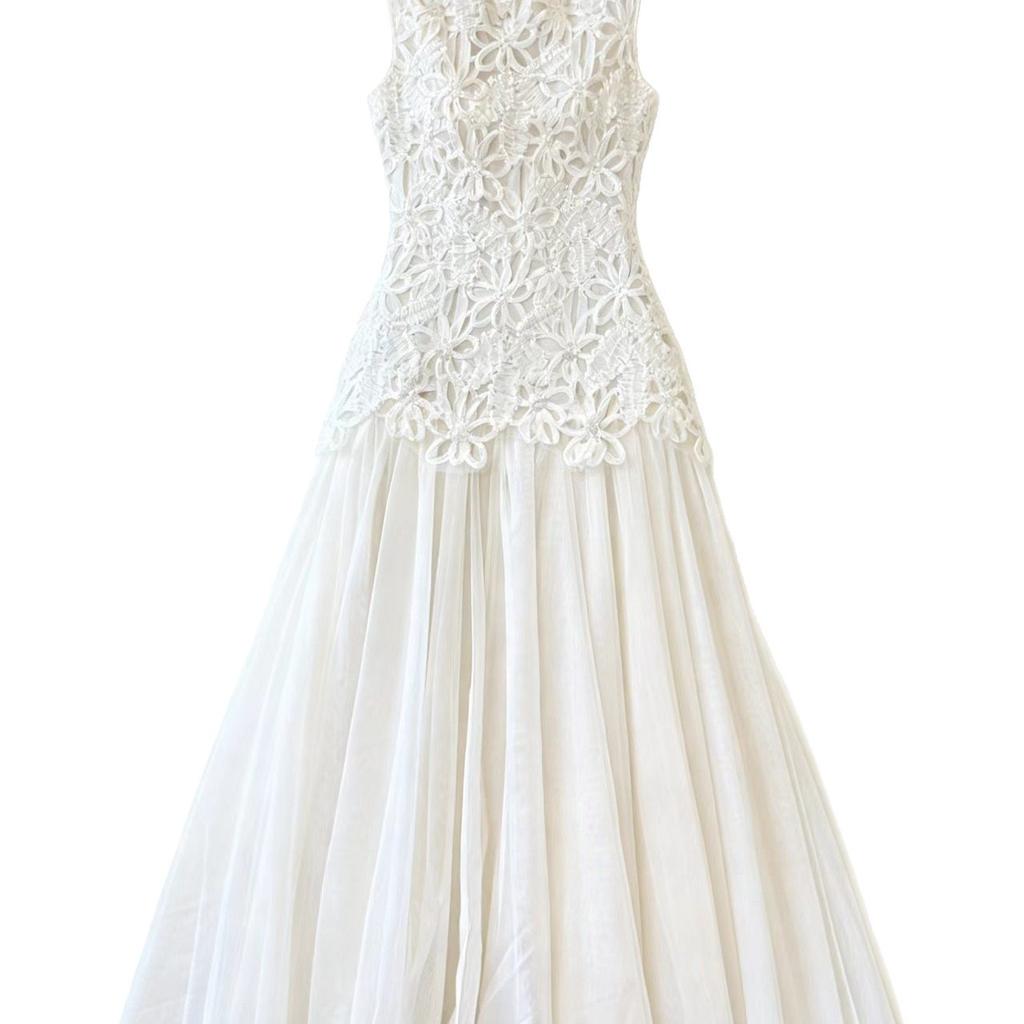 Celebrity daughter design small dress lace mesh splicing waist long dress sleeveless vest dress