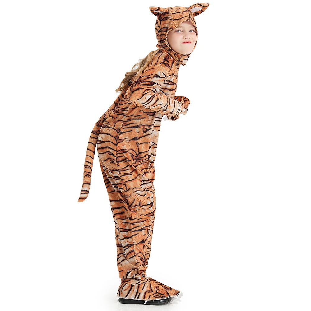 Kids Boys Girls Animals Tiger Leopard Jumpsuit Hat Set Halloween Role Play Dress Up Cosplay Costume