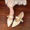 Mary Jane Low Heel Shoes Belt Buckle Single Shoes Women's Design Sense Niche Middle Heel Shallow Mouth Pointed Temperament Thick Heel Shoes