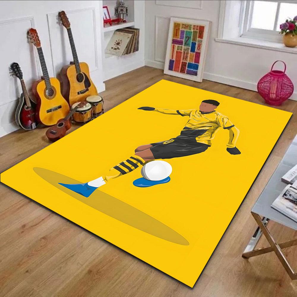 Soccer Player in Yellow Jersey Artwork Patterned carpet, non slip mat suitable for living room and bedroom sofas