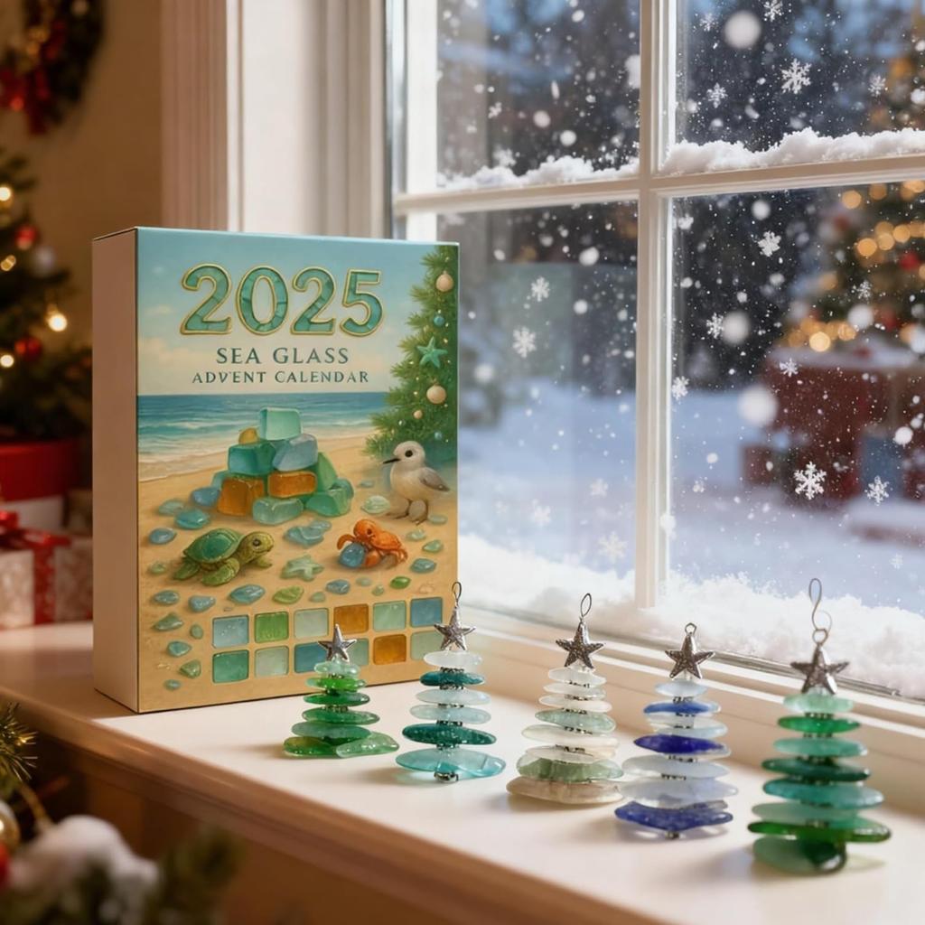 Sea Glass Christmas Tree Advent Calendar 2025 with 24 Mini Christmas Tree Ornaments Christmas Advent Calendar for Home Decor