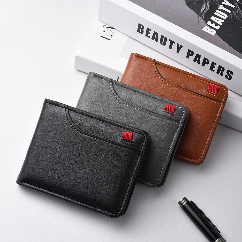 Ultra-Thin Mini Short Wallet for Men with ID Card Bank Card Slot And Po Window Business Casual Wallet for Young Men