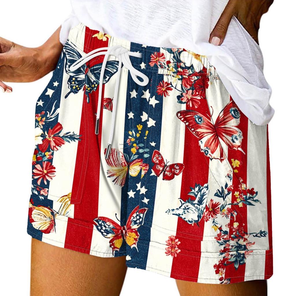 Damen Casual Sommer Elastische Strandshorts Print Casual Shorts