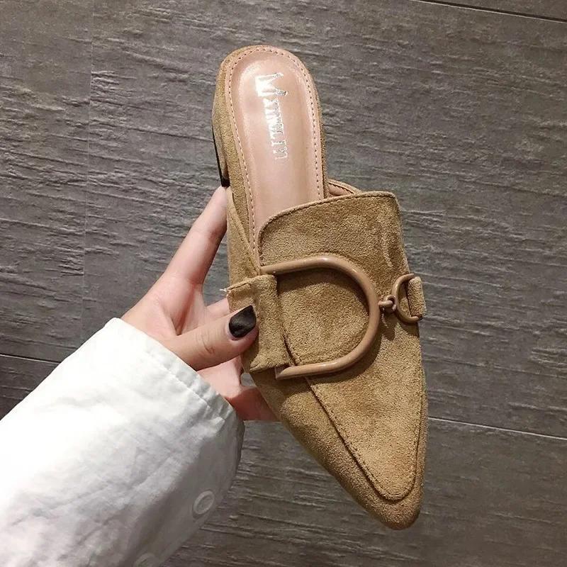 Fashion Female Shoes Cover Toe Butterfly-Knot Mules For Women 2024 Slippers Casual Square heel Loafers Slides  New Luxury Pointed